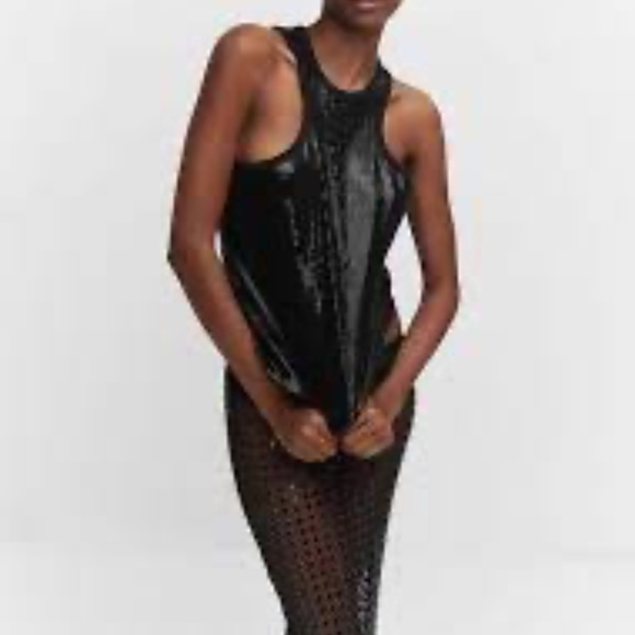 MANGO Black Sequined Halter Top. Sz M - New With Tags - Picture 1 of 4